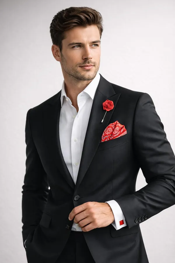AACHINO_Pocket_Square,_Cufflinks_&_Lapel_Pin_Set_for_Men_with_Premium_Gift_Box_|_Polyester_Formal_Accessories_Combo_for_Wedding,_Party,_Office_Wear_(Red_Multi_Earp)