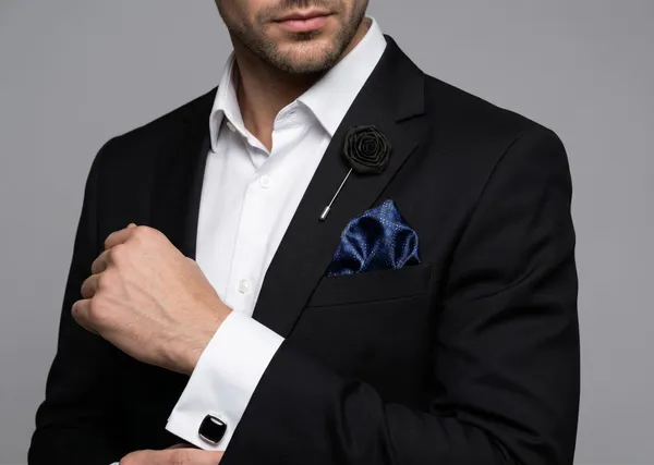 AACHINO_Pocket_Square_Set_for_Men_with_Cufflinks_&_Lapel_Pin_|_Polyester_Formal_Accessories_Gift_Box_for_Wedding,_Party_&_Office_Wear_(Black_FM)
