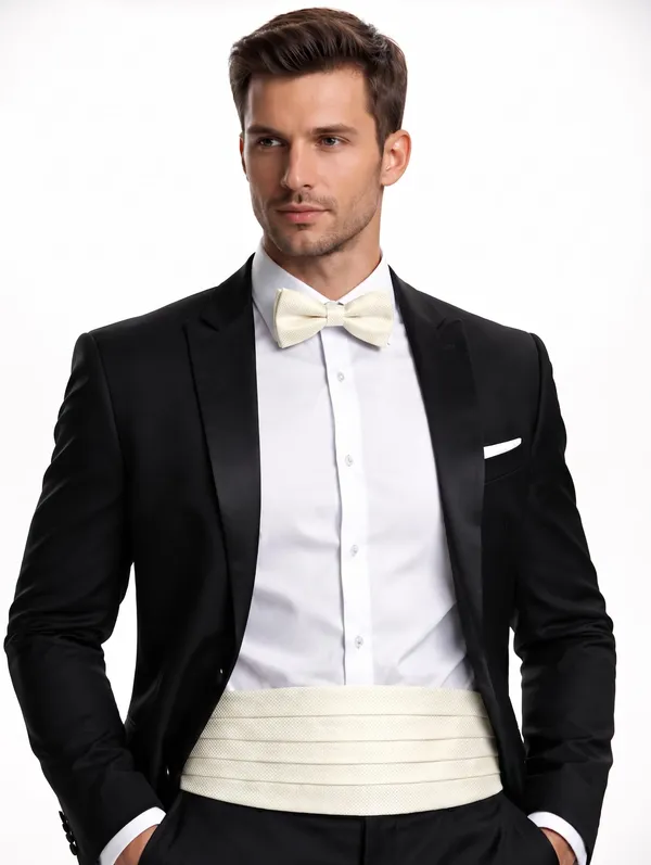 AACHINO_Premium_Men's_Micro_Fiber_Neck_Bow_Tie_&_Cummerbund_Set_-_Elegant_Slim_Tie_for_Weddings,_Grooms_&_Formal_Events_-_Luxury_Smooth_Finish_Tuxedo_Accessory_with_Gift_Box_(Ivori)