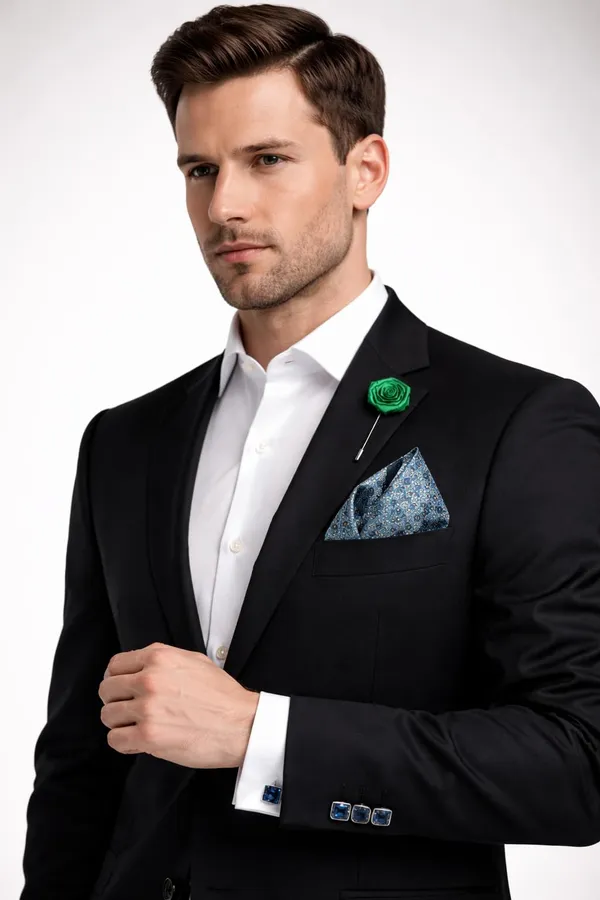 AACHINO_Men�s_Formal_Accessory_Set_�_Pocket_Square,_Cufflinks_&_Lapel_Pin_with_Premium_Gift_Box_|_Polyester_Designer_Combo_for_Wedding,_Party_&_Office_Wear_(Multi_Green)