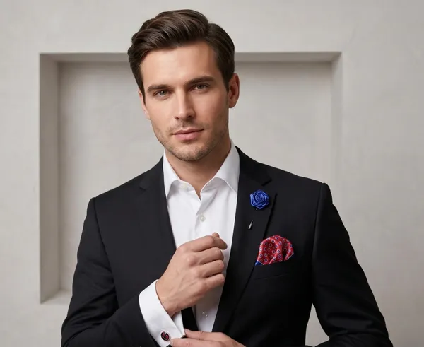 AACHINO_Men�s_Pocket_Square_Gift_Set_with_Cufflinks_&_Lapel_Pin_|_Premium_Polyester_Formal_Accessories_for_Wedding,_Party_&_Office_Wear_(Blue_Kidat)