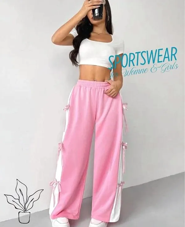 Pink_And_White_Tie_Up_Side_Jogger_Pants_Womens_Casual_Sporty_Trackpants