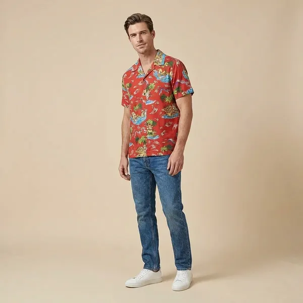 Mens_Red_Hawaiian_Print_Short_Sleeve_Shirt