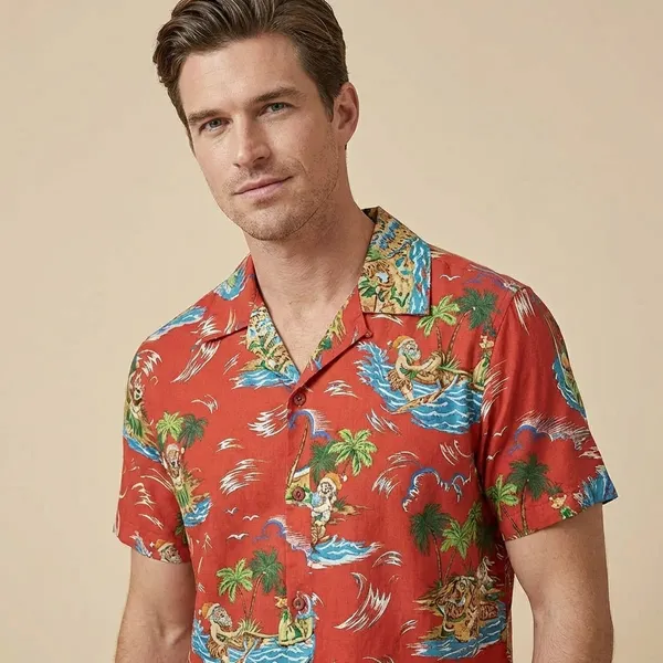 Mens_Red_Hawaiian_Print_Short_Sleeve_Shirt