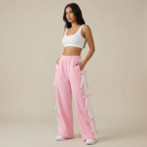 Pink_And_White_Tie_Up_Side_Jogger_Pants_Womens_Casual_Sporty_Trackpants