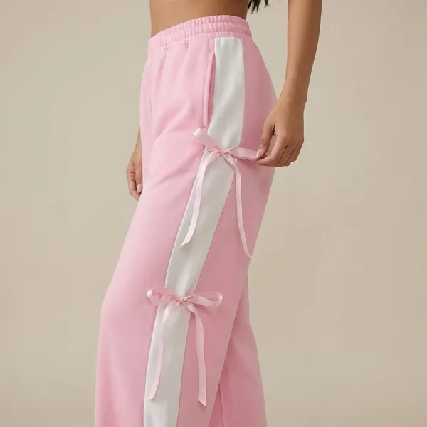 Pink_And_White_Tie_Up_Side_Jogger_Pants_Womens_Casual_Sporty_Trackpants