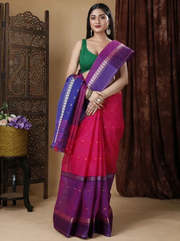 100%_Pure_Cotton_Srilok_Woven_Tank_Saree_Pink