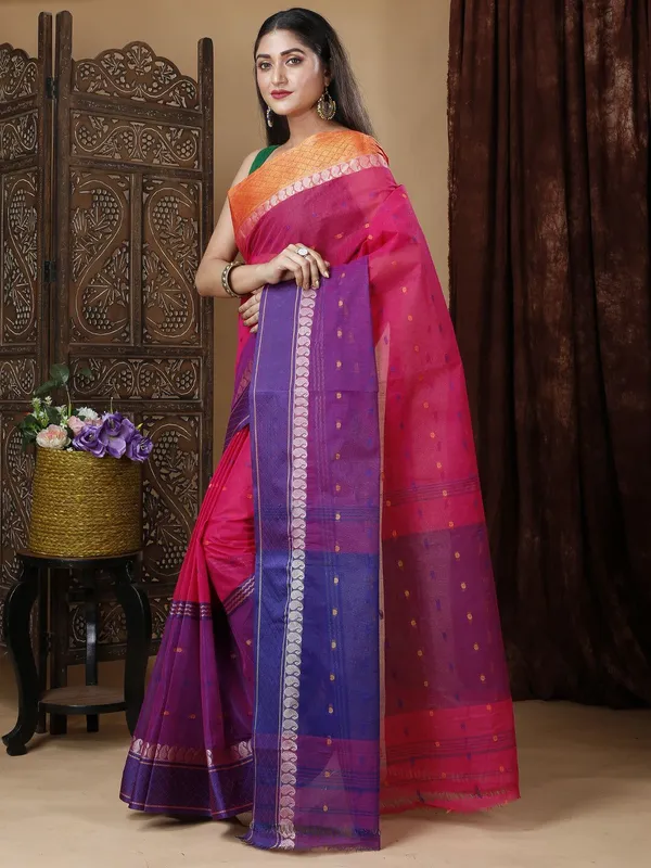 100%_Pure_Cotton_Srilok_Woven_Tank_Saree_Pink