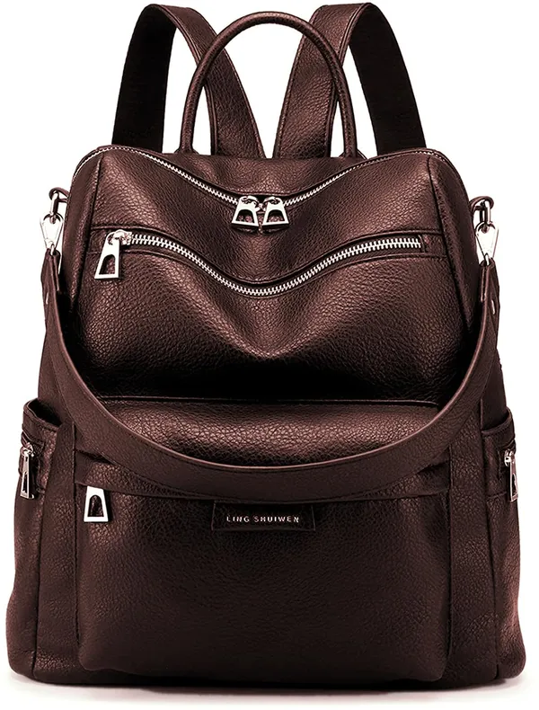 Casual_Daypack_Handbag_Leather_Backpack_Purse_For_Women_18_Litres