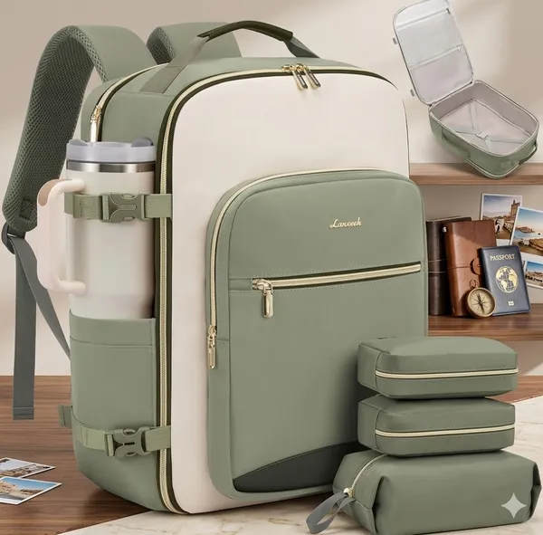 Green_And_White_Polyester_Fabric_Backpack_With_Organizers_For_Students