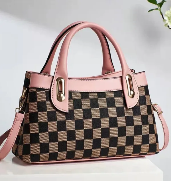 Black_And_Pink_Leather_Trim_Shoulder_Bag_For_Women