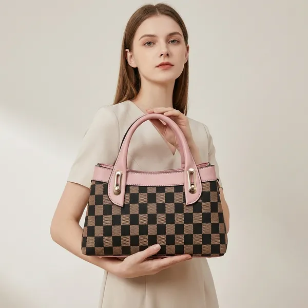 Black_And_Pink_Leather_Trim_Shoulder_Bag_For_Women