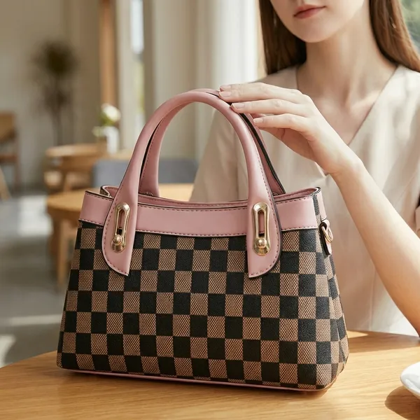 Black_And_Pink_Leather_Trim_Shoulder_Bag_For_Women