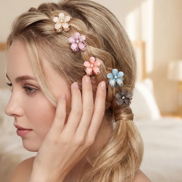 Floral_Hair_Clips_With_Crystal_Center_-_Set_Of_5_Pairs