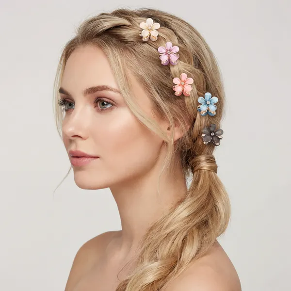 Floral_Hair_Clips_With_Crystal_Center_-_Set_Of_5_Pairs