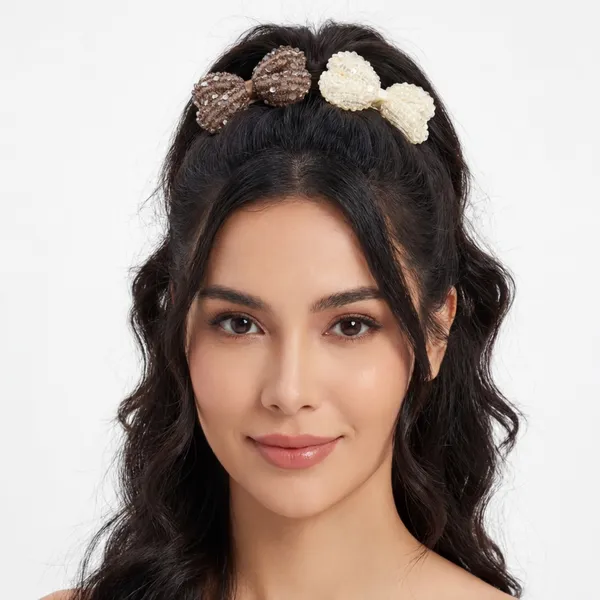 Sequin_Bow_Hair_Clips_-_Set_Of_2_(Brown_&_Cream)