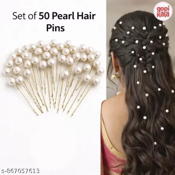 Gopika_Pearl_Juda_Hair_Pins_For_Women_Girls_8Mm_White_Pearl_Gold_Metal_U_Pins_Pack_Of_50_Bridal_Party_Daily_Use