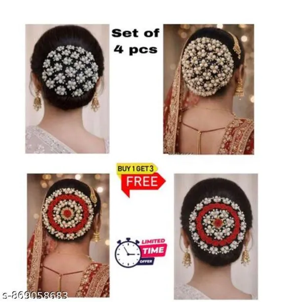 Bridal_Pearl_Bun_Cover_For_Women_Premium_Pearl_Embellished_Hair_Bun_Juda_Net_For_Wedding_Party_Traditional_Hairstyle_Combo_Pack_Set_Of_4_Juda_Pins_Available_In_Silver_And_Gold