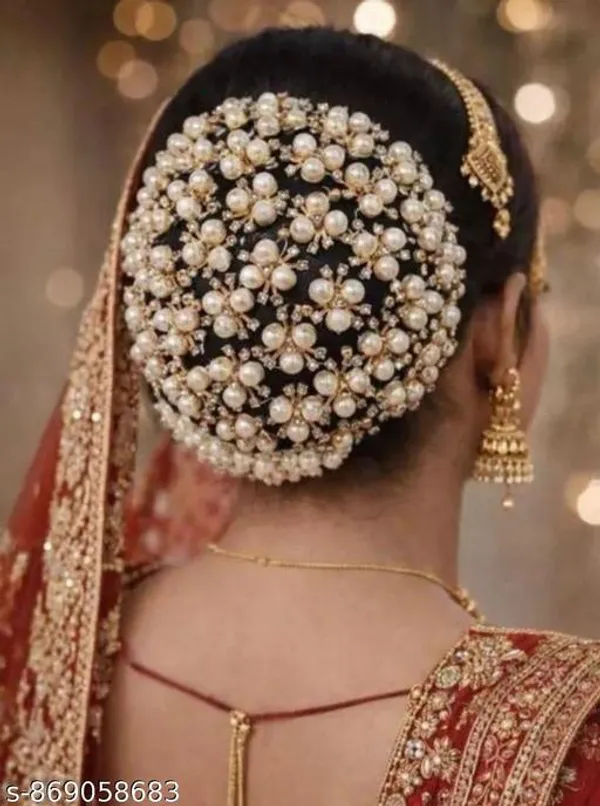 Bridal_Pearl_Bun_Cover_For_Women_Premium_Pearl_Embellished_Hair_Bun_Juda_Net_For_Wedding_Party_Traditional_Hairstyle_Combo_Pack_Set_Of_4_Juda_Pins_Available_In_Silver_And_Gold