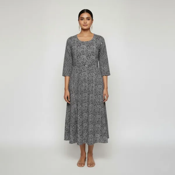 SRB_Corporation_Women_A-line_Grey,_Black_Maxi/Full_Length_Dress