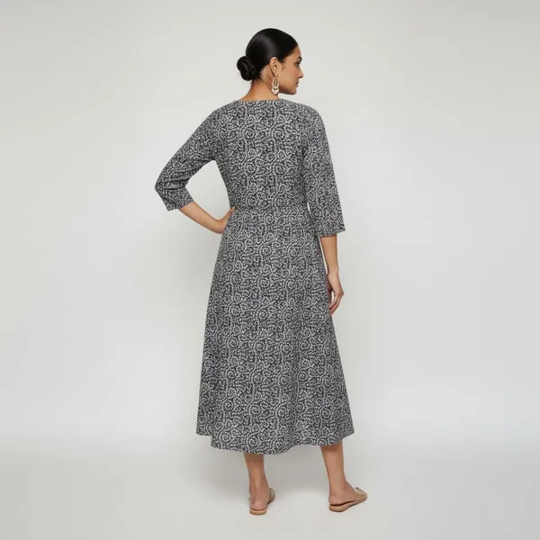 SRB_Corporation_Women_A-line_Grey,_Black_Maxi/Full_Length_Dress