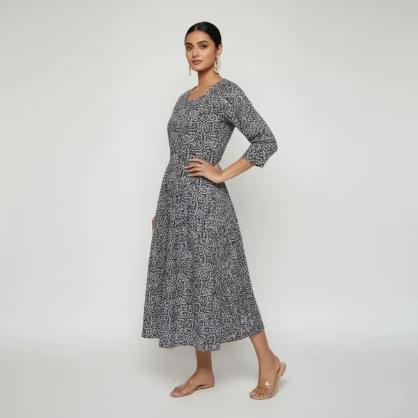 SRB_Corporation_Women_A-line_Grey,_Black_Maxi/Full_Length_Dress