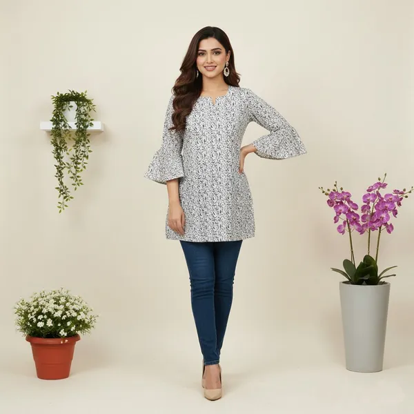 WHO_Women_Floral_Print_Straight_Kurta_(Black,_Grey)