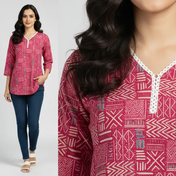 SRB_Corporation_Women_Geometric_Print,_Printed,_Embellished_A-line_Kurta_(Red,_Green,_Dark_Green,_Yellow)