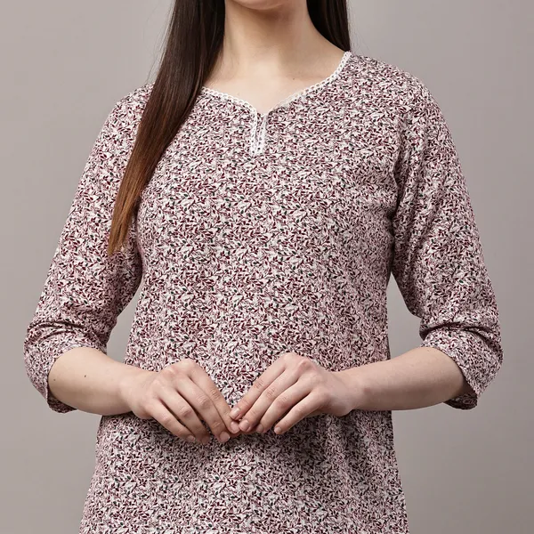 SRB_Corporation_Women_Floral_Print,_Printed_A-line_Kurta_(Maroon,_Black)