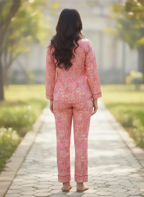 SRB_Women_Printed,_Geometric_Print_Pink_Shirt_&_Pyjama_set