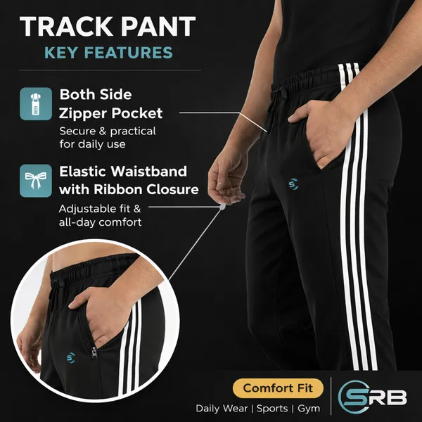 SRB_Corporation_Striped_Men_Black,_Grey_Track_Pants