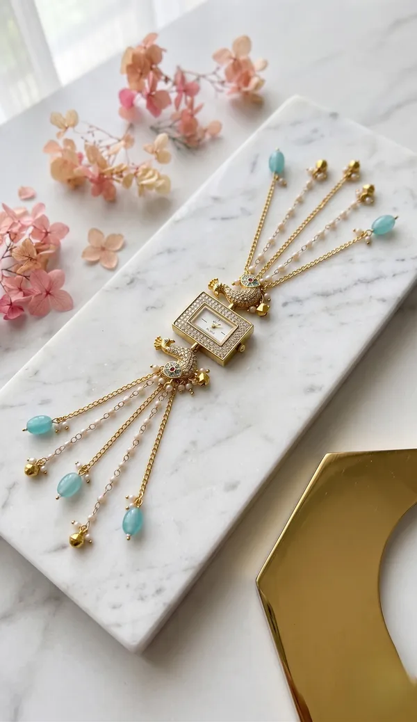 TGO_Royal_Peacock_Crystal_Square_Dial_Pendant_Watch_With_Tassels