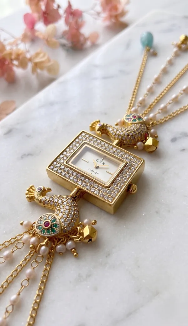 TGO_Royal_Peacock_Crystal_Square_Dial_Pendant_Watch_With_Tassels