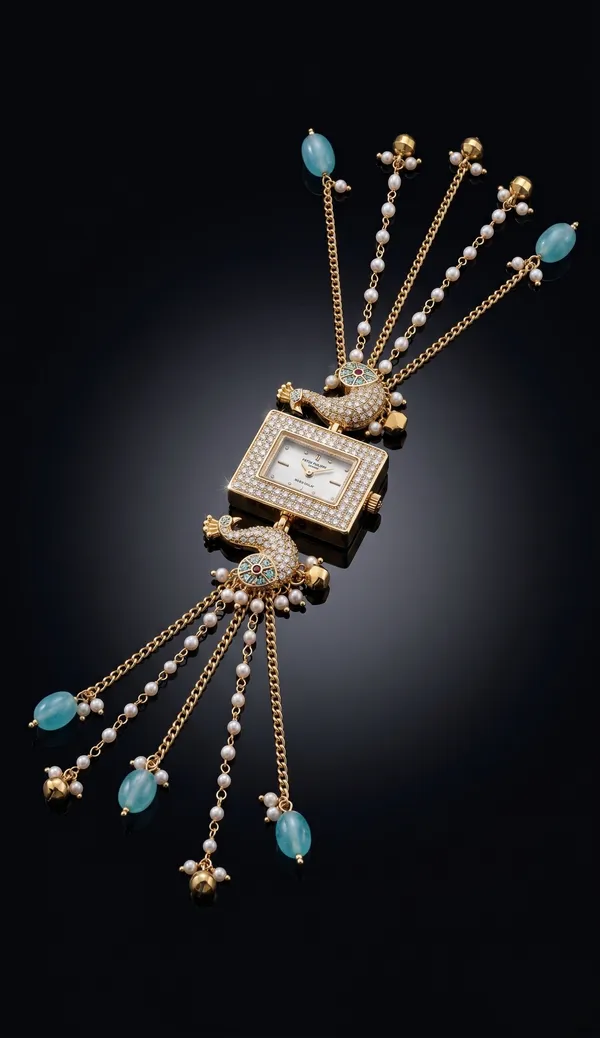TGO_Royal_Peacock_Crystal_Square_Dial_Pendant_Watch_With_Tassels