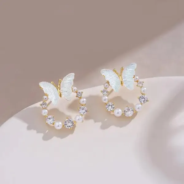 TGO_Elegant_Butterfly_Pearl_And_Crystal_Hoop_Earrings