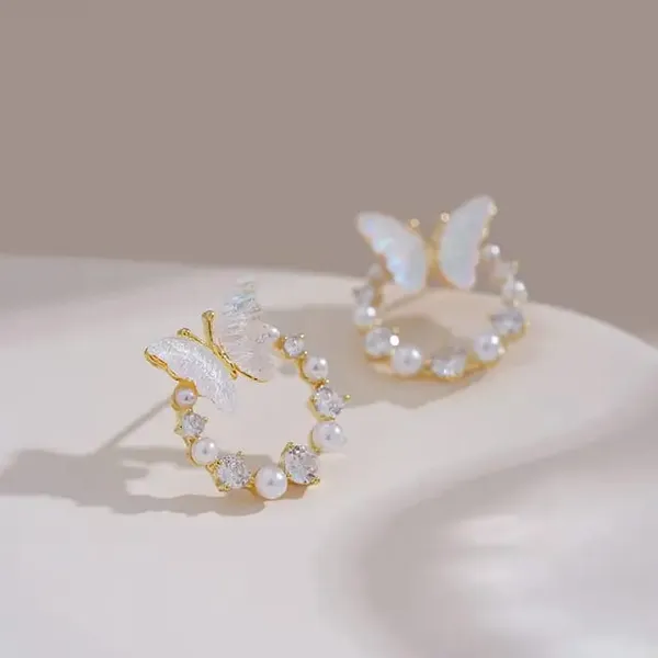 TGO_Elegant_Butterfly_Pearl_And_Crystal_Hoop_Earrings