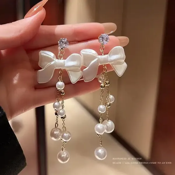 TGO_Elegant_Pearl_Bow_Tassel_Drop_Earrings