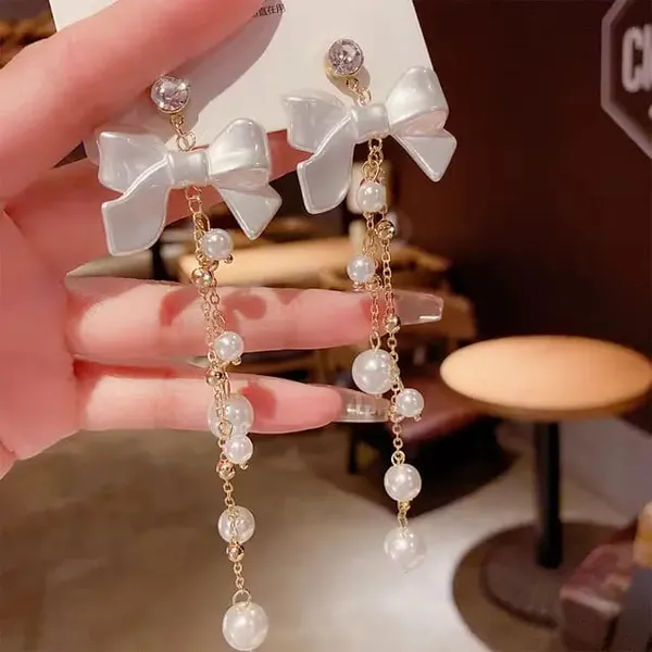 TGO_Elegant_Pearl_Bow_Tassel_Drop_Earrings