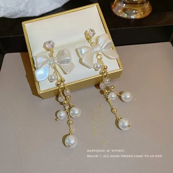 TGO_Elegant_Pearl_Bow_Tassel_Drop_Earrings