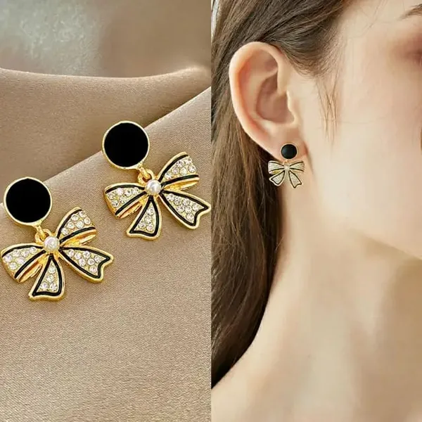 TGO_Chic_Bow_Pearl_Crystal_Stud_Earrings