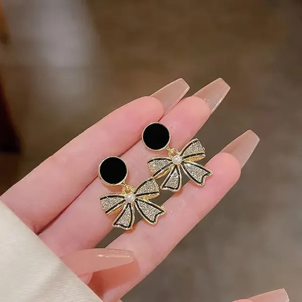 TGO_Chic_Bow_Pearl_Crystal_Stud_Earrings