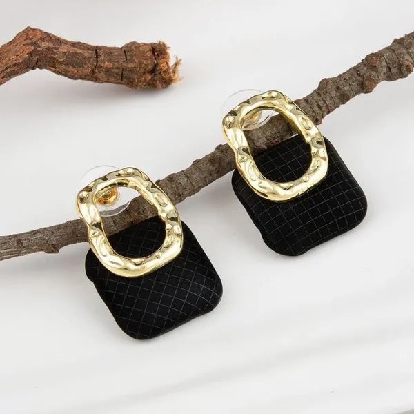 TGO_Chic_Textured_Gold_And_Black_Geometric_Drop_Earrings