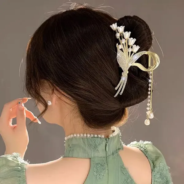 TGO_Luxury_Lily_Of_The_Valley_Floral_Bouquet_Hair_Claw_Clip