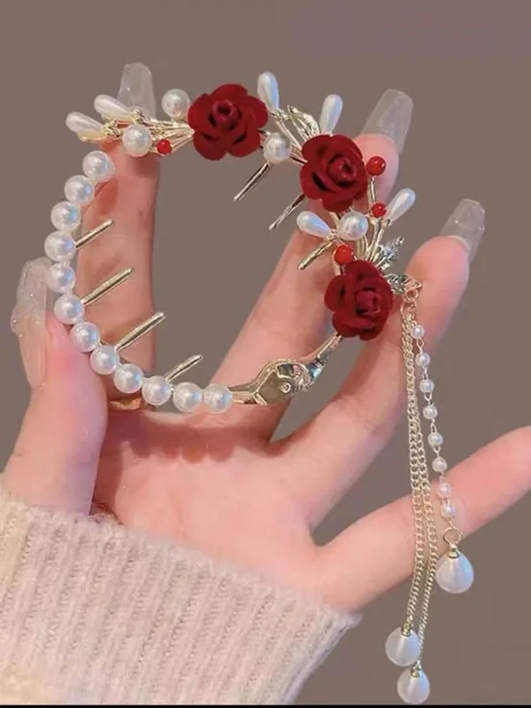 TGO_Velvet_Red_Rose_And_Pearl_Birdcage_Hair_Bun_Holde