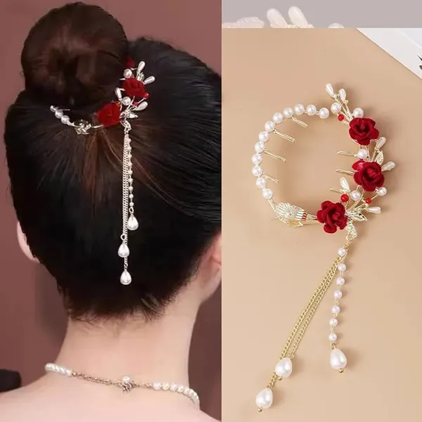 TGO_Velvet_Red_Rose_And_Pearl_Birdcage_Hair_Bun_Holde