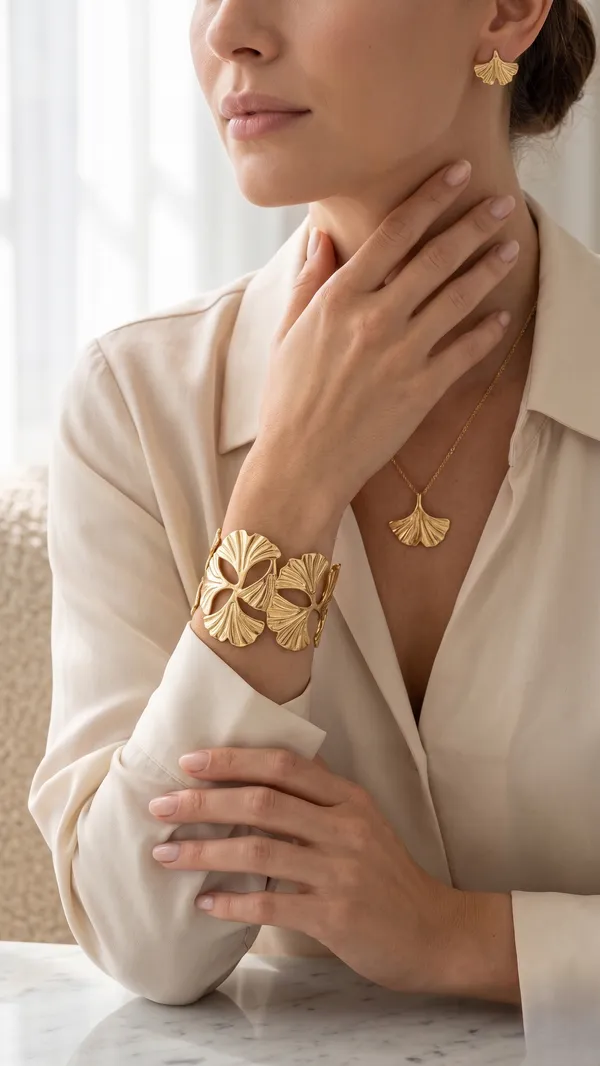 TGO_Golden_Ginkgo_Leaf_Statement_Cuff_Bracelet