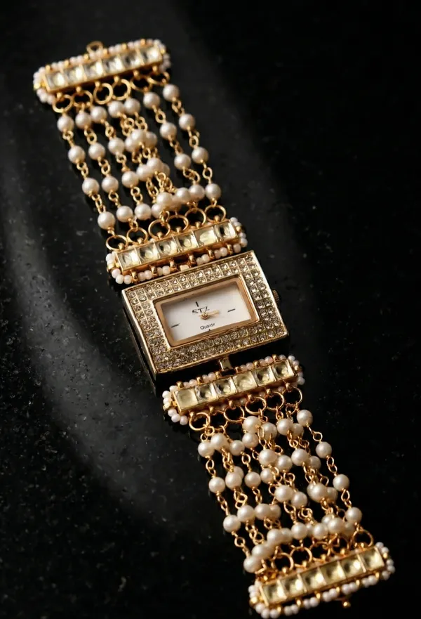 TGO_Luxury_Gold-Plated_Pearl_Chain_Designer_Bracelet_Watch_For_Women