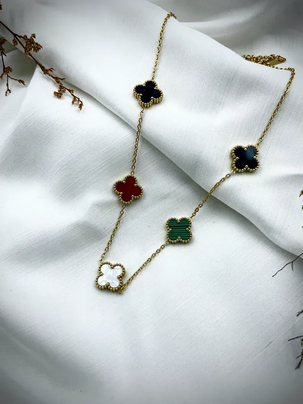 TGO_Multi-Stone_Clover_Station_Necklace_in_18K_Gold_Plated_Finish