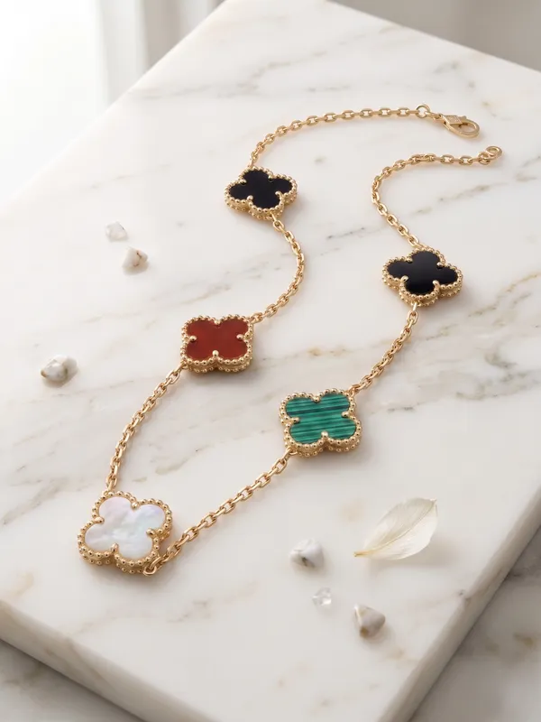 TGO_Multi-Stone_Clover_Station_Necklace_in_18K_Gold_Plated_Finish