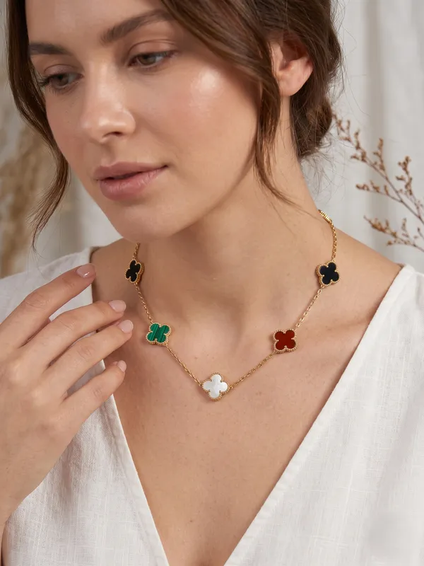 TGO_Multi-Stone_Clover_Station_Necklace_in_18K_Gold_Plated_Finish